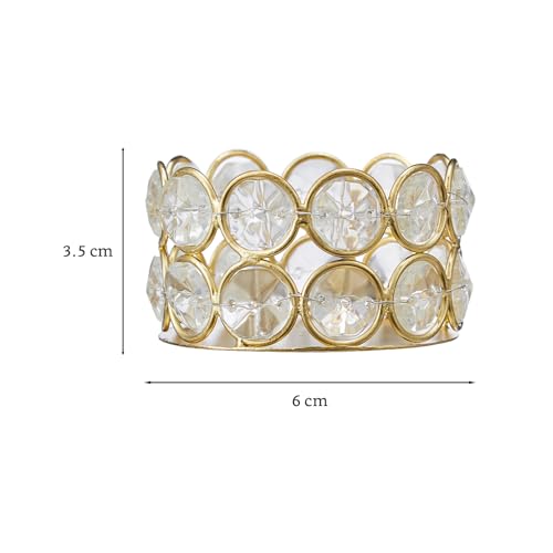Image of Amazon Brand - Solimo Crystal Tealight Candle Holder | Votives Bowl for Home Decor & Gifting (Pack of 6) | 6 x 6 x 3.5 cm Each | Gold Finish