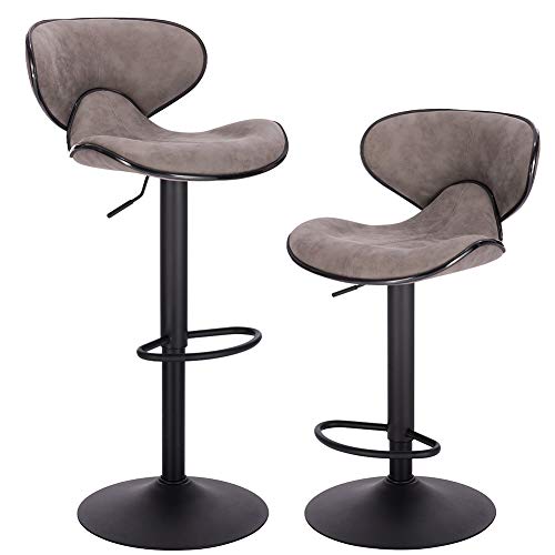 Superjare Adjustable Counter Height Bar Stools Set Of 2, Swivel Tall Kitchen Counter Island Dining Chair With Backs, 24” Armless Modern Bar Stool Chairs Fit Counter Island From 32” To 44”, Grey #TOP5