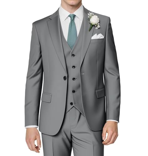 Wangyue Men's 3 Piece Suit Set Slim Fit Wedding Suits for Men One Button Jacket Vest Pants Suit for Groom,Prom and Party