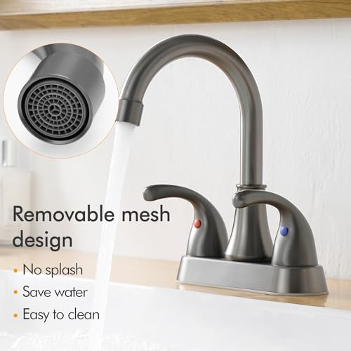 Image of Bathroom Sink Faucet FRANSITON 4 Inch 2 Handle Lead-Free Brushed Grey Bath Sink Faucet with Pop-up Drain Stopper and Supply Hoses