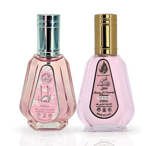 Ard Al Zaafaran Yara & Pink Blush Shams Al Emarat Khususi Eau de Parfum Spray 50ML (1.69 OZ) - Long Lasting Arabian Perfumes for Women - Captivating Ladies Perfumes that Exudes Confidence (Bundle)