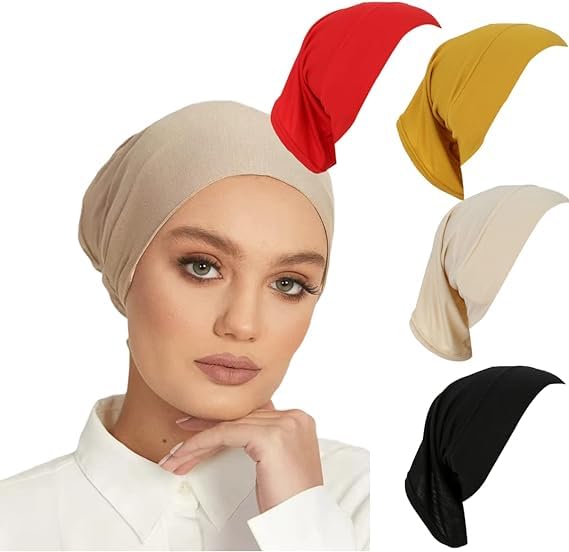 – 4 Pieces Muslim Jersey Cotton Inner Hijab Caps for Women Stretch Turban Cap Ramadan Underscarf Bonnet Hat Tube Neck Cover