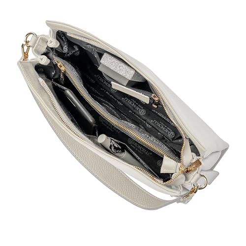 Image of Baroncelli Italian Leather Tote Bag for Women - Pebbled Genuine Leather Medium Handbag with Zipper - Made in Italy