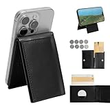 スマホスタンドになるマグネット財布「PRESSo Mag」MagSafe対応 マグネット カード収納 ウォレットスタンド スマホグリップ 折り畳み式 持ち歩き便利 (ブラック)