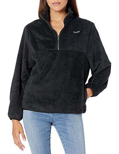 Volcom Junior's Pheelin Phuzzy Quarter Zip Pullover Sweater, Black, Large