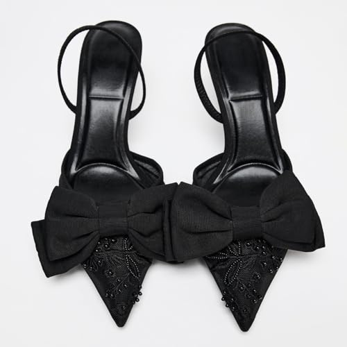 Women's Embroidery Mesh Bow Heels Slingback Adjustable Back Strap Stiletto Heel Pumps Party Dress Office Shoes for Women3