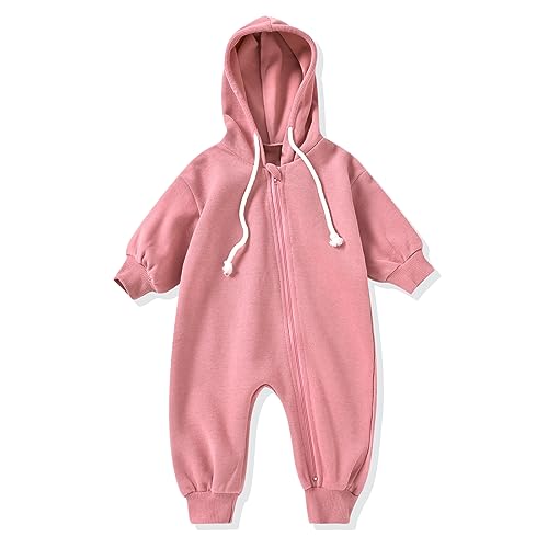 Unutiylo Unisex Baby Boys Girls Long Sleeve Infant Baby Zipper Hooded Jumpsuits Romper Loose Outfit Clothes