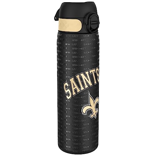 Ion8 NFL New Orleans Saints Lightweight Steel Water Bottle, 600 ml/20 oz, Non-Insulated, Leak Proof, Easy to Open
