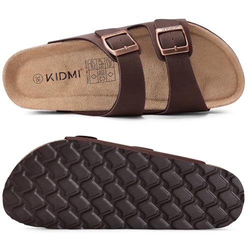 Image of KIDMI Unisex Summer Sandals Arch Support Cork Footbed Slide Sandals with Double Adjustable Buckle for Women Men