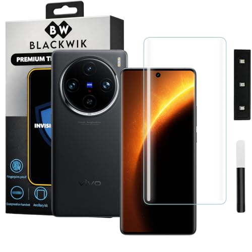 Image of Blackwik Premium Curved UV Tempered Glass For Vivo X100 / Vivo X100 Pro Cellphone (Transparent, Pack Of 1) Advanced Border Less Full Screen Coverage UV Screen Protector Guard With Installation Kit