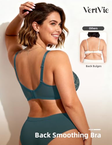 Image of Vertvie Minimizer Bra for Women Underwire Full Coverage | Supportive for Heavy Breasts, Unlined Soft Lace, Lightweight, Comfortable, Adjustable, Flattering for Plus Size Everyday Wear