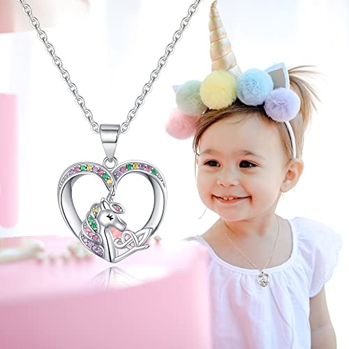 Unicorn Necklaces - Silver Cursive Initial Necklace with CZ Heart Pendant for Girls & Teen Girls2