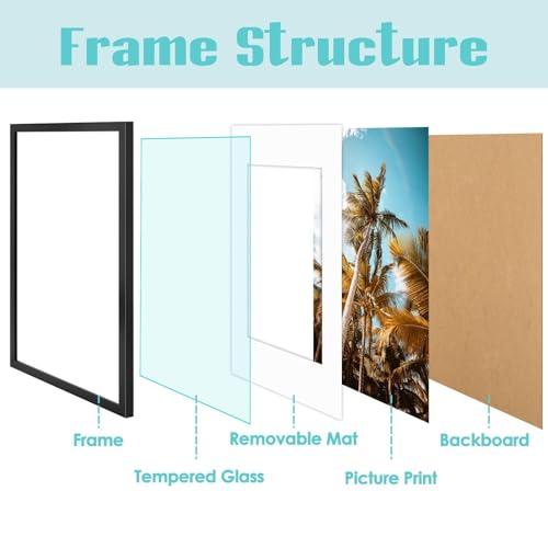 Image of Frametory, 16x24 Picture Frame with Mat for 12x18 Picture - High Definition Glass Wide Molding - Preinstalled Wall Mounting Hardware (Black, 1 Pack)