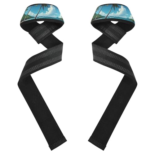 STAYTOP Beautiful Beach Scenery Wrist Straps for Weightlifting,Lifting Straps with Neoprene Cushioned Wrist Padded and Anti-Skid Silicone for Strength Training,Bodybuilding,Deadlifting