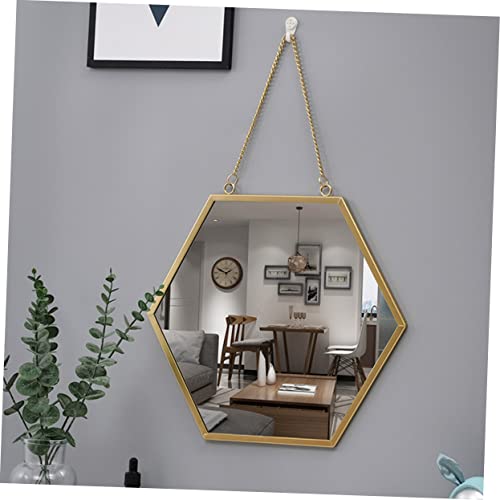 Miroir mural hexagonal en métal noir suspendu sans perçage pour salle de bain - 3