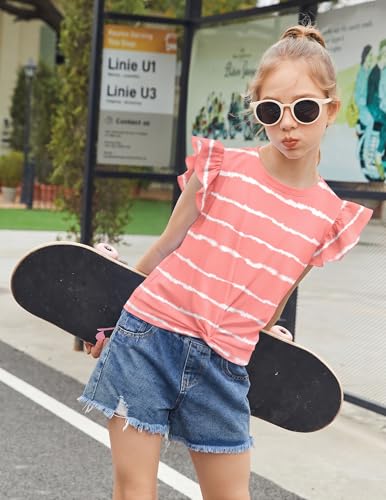 Image of Arshiner Girls Shirt - Short-Sleeve Twist Front T-Shirt for Girls with Cute Flying Sleeves - Summer Blouse Tunic Tee Tops