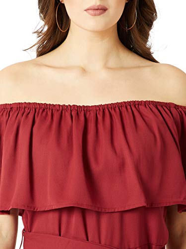 Image of Miss Chase Women's Blue Off-Shoulder Ruffled Midi Jumpsuit