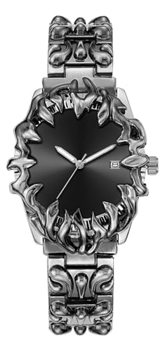 Image of CARLIEN Gothic Claw Watch for Men - Unique Stainless Steel Wristwatch, Luminous Hands, Waterproof Quartz Movement, Futuristic Melting Style, Cool Red & Green Color Options