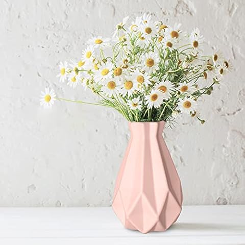 Vase, Vase Creative Plastic Vase, Living Room Ornaments Vase Hydroponic Creative Flower Arrangement, Pink Geometric Desktop Decorative Vase (21.5x11x6.8 ) Cover