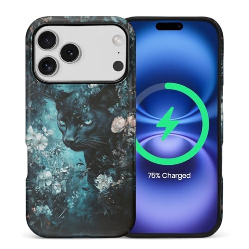 Coque intégrale iPhone 17 Pro MagSafe motif léopard cyan haute finition