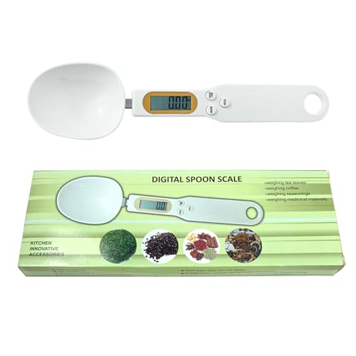 LEIBOCHAO Cuchara Báscula Digital 0.5g Hasta 500g, Báscula de Cuchara Medidora de Alimentos Digital, 4 Unidades de Pesaje (g, oz, gn, ct), para Medir Porciones de Líquido/Té, Harina, Especias