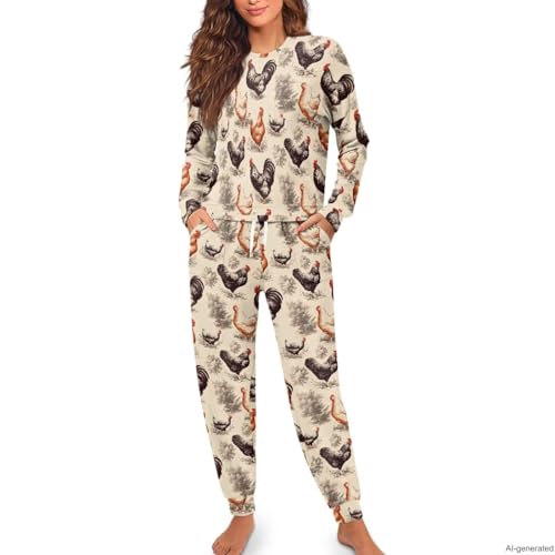Image of Women's 2 Piece Printed Pajama Set Long Sleeve Sleepwear Set with Long Pants Casual Lounge Sets with Pocket