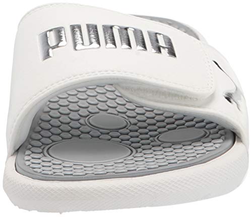 PUMA PUMA Women's COOL CAT ALTERNATIVE CLOSURE HOOK AND LOOP Slide Sandals, Puma White-High Rise-Puma Silver, 11