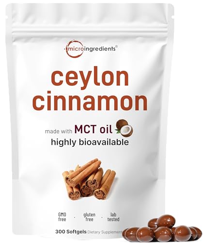 Micro Ingredients Ceylon Cinnamon | 300 Softgels with MCT Oil | Highly Bioavailable Herbal Extract | Extra Strength Cinnamon Supplements | Antioxidant & Sugar Monitor Support | Non-GMO, Gluten Free