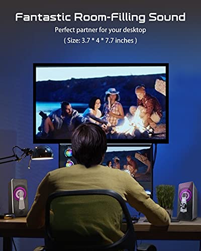 2021 Newest RGB Computer Speakers, ELEGIANT Desktop Rhythm Light Speaker w Bluetooth Mode 2.0 Channel Stereo PC 10W Gaming Speaker + Multi LED Modes Knob Volume Control USB Powered w 3.5mm Cable - Thumbnail 6
