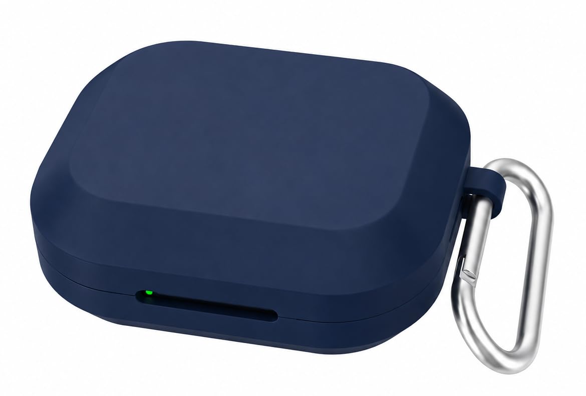 Silicone Case for Realme Buds Air 8 Pro TWS Earbuds, Shockproof Cover with Heavy Duty Carabiner, LED Visible (Dark Blue)-image-10