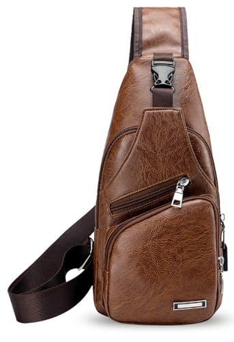 Sac de Poitrine Homme Sacoche à Bandoulière Sacs a Dos Porté épaule Travers Sac Petit en PU Cuir...