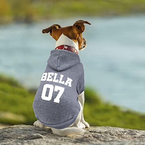 XIYIPIAN Personalised Dog Jersey Hoodie, Warm Pet Football Sweatshirt, Doggie Winter Hooded Coat Cat Jackets, Custom Name/Number(M Grey)