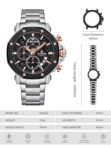Image of NAVIFORCE NF8065 Rugged Watch with Date and Stopwatch Features Analog Watch