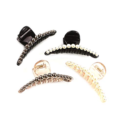 Lurrose Grampos de cabelo de pérola com 4 peças, clipes de cabelo de pérola, presilhas de rabo de ca