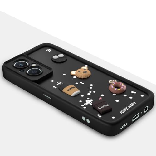 Image of Bintage Cute Fun Ball | Taddy Cartoon 3D Smiley Coffee Cup | Milk Donut | Full Camera Protection Back Cover Compatible for OnePlus N20 5G - Black