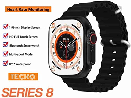 Image of TECKO S8 Ultra Watch 49mm Bluetooth Calling Series 8 AMOLED High Resolution with All Sports Features & Health Tracker, 5 Days Long Wireless Charging Battery, Bluetooth Unisex Smart Watch Black