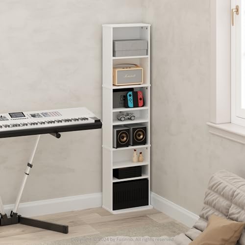 Image of Furinno Jaya DVD Shelf, 9-Shelf Tall Narrow CD Rack, Media Shelf with Adjustable Shelves, DVD Storage Cabinets for CD Bluray Game Disc, Easy Assembly, for Living Room, Home Office, White