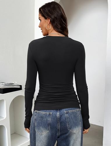Image of Prettywear Long Sleeve Henley Shirts for Women Fall Basic Tee Tops
