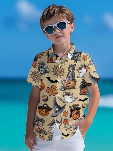 Image of THE PIRATE KING Funny Pirate Hawaiian Shirt Boys Girls Beach Tropical Casual Short Sleeve Button Down Shirt for 5-14 Years