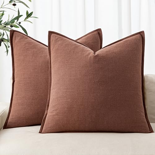 Image of MIULEE Decorative Linen Pillow Covers 20x20 Inch Rust Red Boho Farmhouse Neutral Couch Throw Pillows for Bed Pack of 2 Accent Modern Pillowcase Sofa Livingroom Home Decor