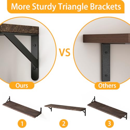 Image of YGEOMER Floating Shelves for Wall, 23in Brown Wall Shelves for Living Room, Bathroom, Bedroom, Kitchen, Home Decor (Set of 4)