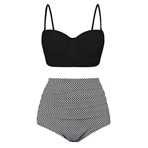 Biquíni feminino de cintura alta para jovens, roupa de banho retrô, roupa de banho, Cinza, XG