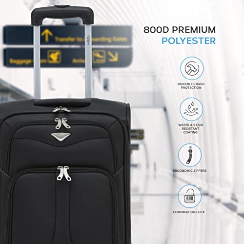 Flight Knight Lightweight 4 Wheel 800D Soft Case Suitcase Robust Anti Crack Cabin Carry On Hand Luggage Approved for Over 100 Airlines Including easyJet, BA & Many More!