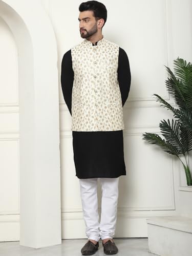 Image of Sojanya (Since 1958 Men'S Silk Blend Kurta Pyjama & Nehru Jacket Combo