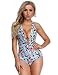 Vibesicily Women's Surplice Neckline Halter One Piece Swimsuit High Waist Cross Swimwear