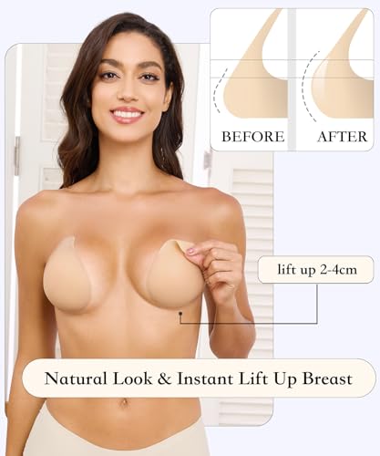 Image of Bontierie Nipple Covers Sticky Push up Bra Added Lift Seamless Ultra-Thin Pasties Women Adhesive Bras