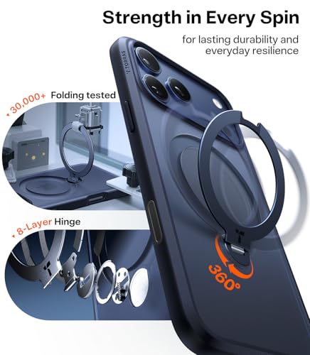 Image of TORRAS Luxury 360 Click-Lock Rotating Stand Case for iPhone 17 Pro Max | Mil-Grade Protection Cover | Fit for MagSafe | Camera Control | Premium Imported | Flagship Ostand Q3 Spin 6.9'' Deep Blue