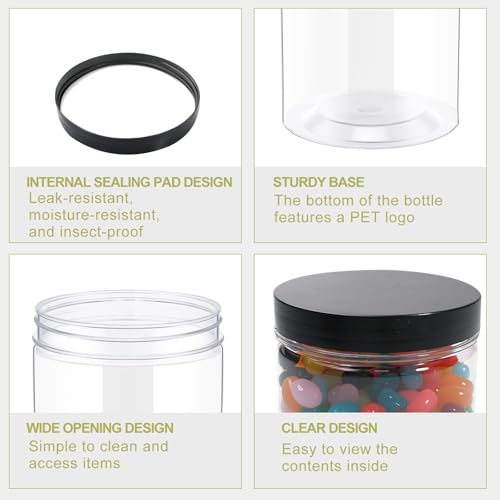 170 Pcs 2 oz Plastic Container Jars with Lids, Empty Round Cosmetic Jars with 5 Labels 3 Facial Mask Spoons, for Lotion, Cream, Makeup, Eye Shadow, Rhinestone, Samples, Travel Storage(Black)3