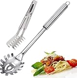 2 Pieces Spaghetti Spoon Set, Pasta Fork, Pasta Spoon, Spaghetti Sever, Pasta Tongs, Durable Stainless Steel Pasta Server and Tongs, Heat Resistant, 12 inch