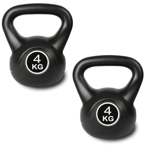 2er Set Kugelhantel 4 kg Schwarz Kettlebell Schwunghantel Rundgewicht Fitness Krafttraining Kugelgewicht
